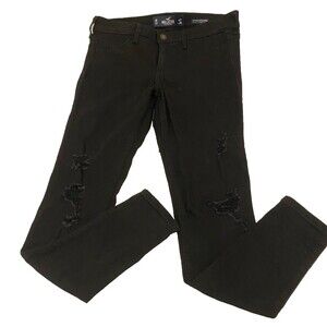 Hollister Jeans~Girls 5R 27/28~Black~Skinny Stretch~Distressed/Ripped~Low-Rise